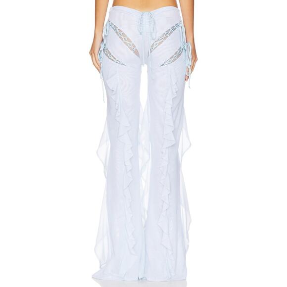 AMOR MIA Meta Angel Pants Sheer Lace Up Ruffle Boho Chic Festival Powder Blue SM - Picture 2 of 16
